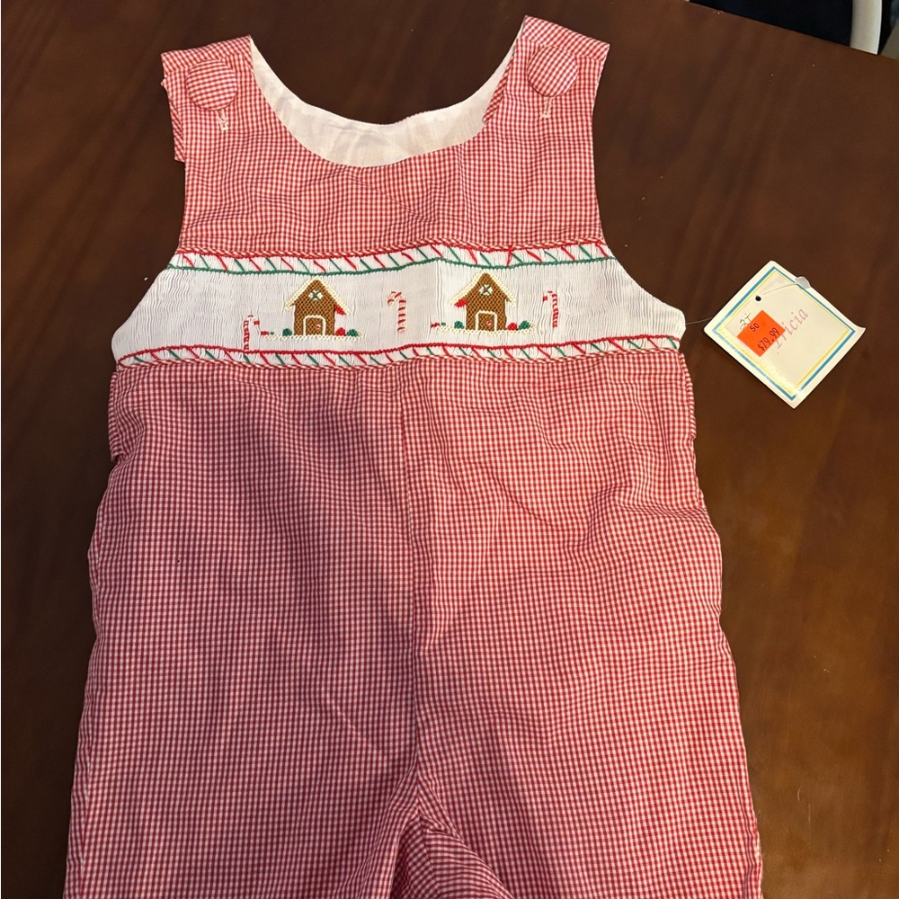 Tricia Fix Red Checkered Kids smocked Christmas outfit🎅